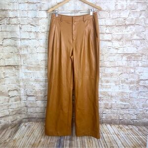 7 For All Mankind Vegan Leather Wide Leg Pleated Pants in Cognac Size Me…